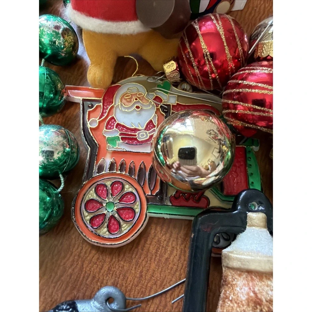 Vtg Christmas Ornament Lot: Ceramic, Brass Horns, Hallmark, Pooh,‎ Sessme Street